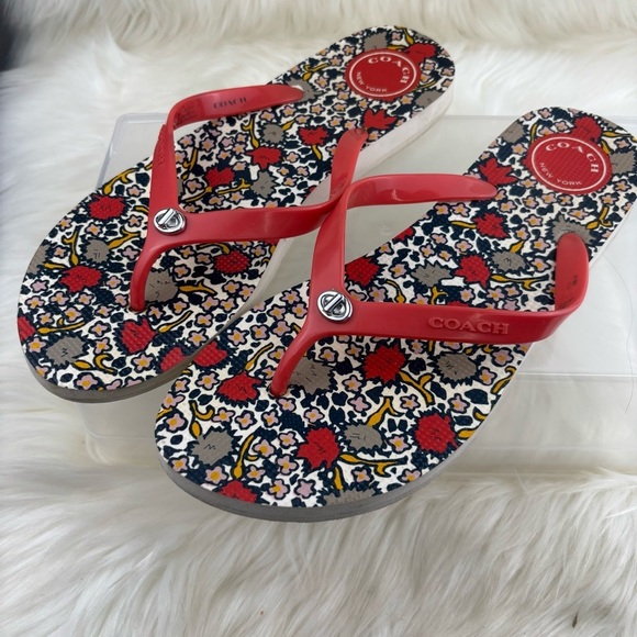 Coach Red Floral Flip Flops - Picture 4 of 6